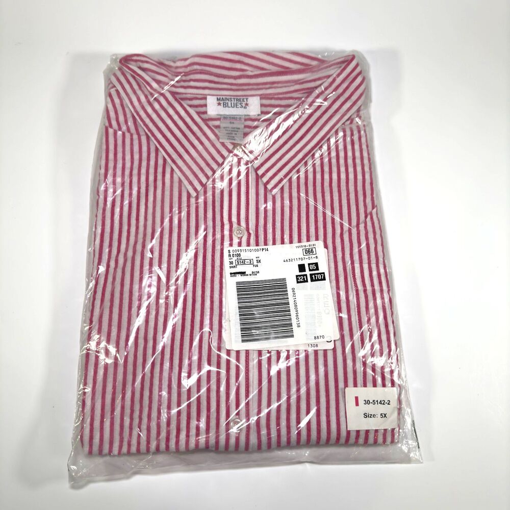 Mainstreet Blues Shirt Womens 5X Pink White Button Up Striped Vintage Sealed NWT